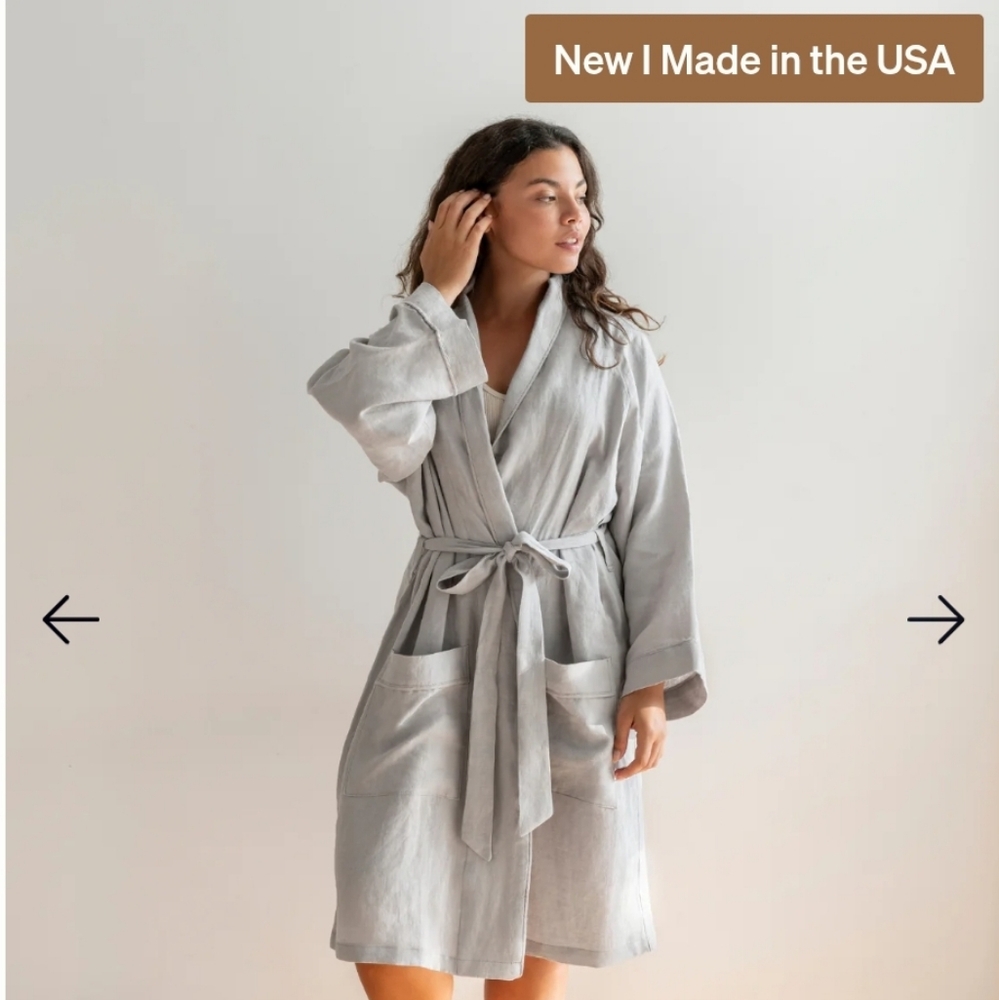 Sustainable French Linen Robe - Gray